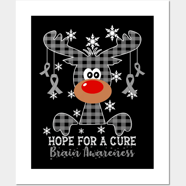 Reindeer Hope For A Cure Brain Awareness Christmas Wall Art by HomerNewbergereq